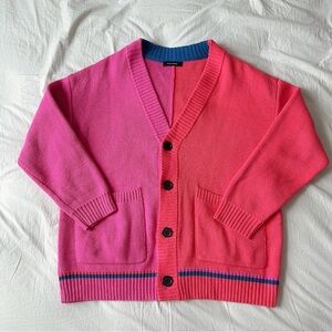 Red/Pink Contrast Open Knit V-neck Cardigan Button Up Relaxed Colors Jackets